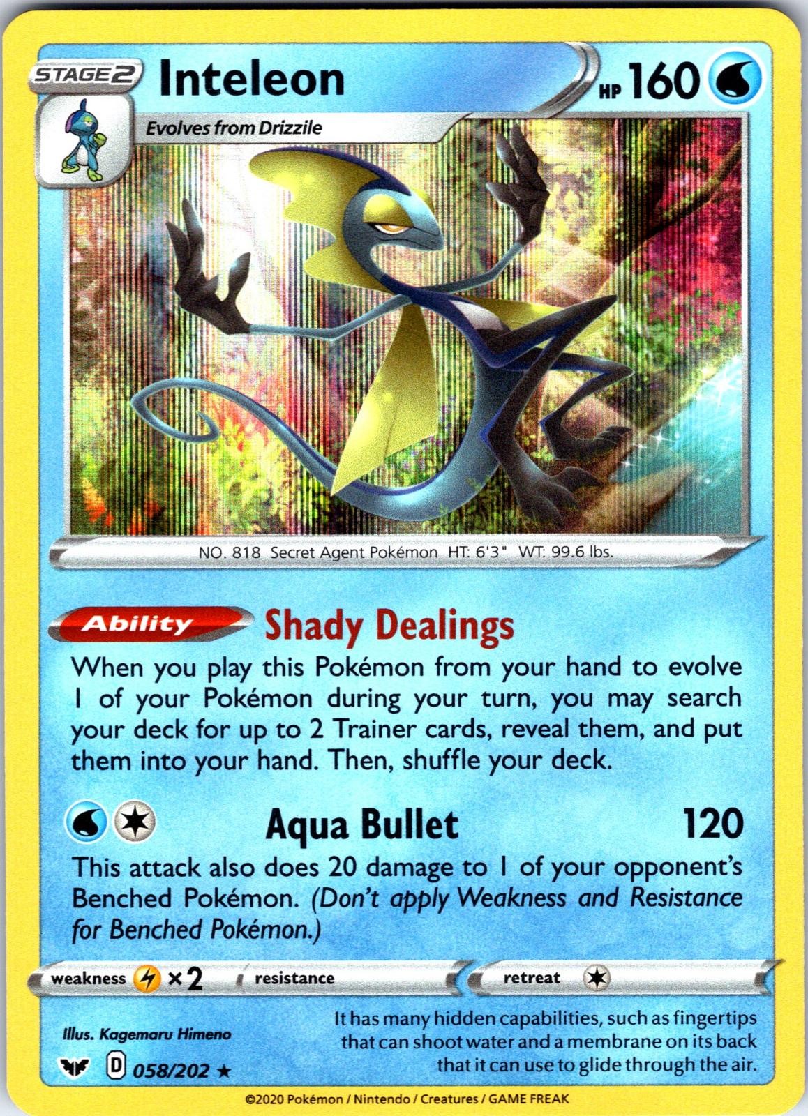Inteleon 058/202 Holo Rare Sword & Shield Pokemon Lightly Played