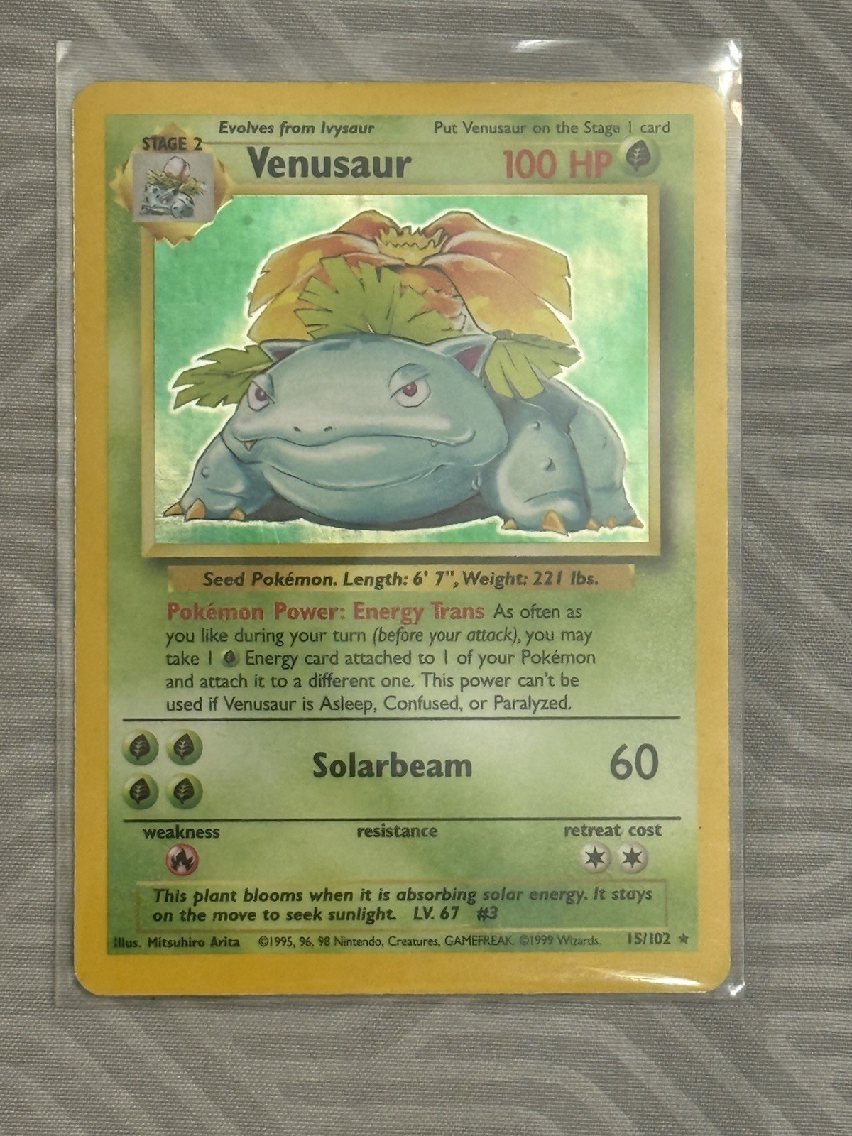 AUTHENTIC Venusaur 15/102 WOTC Base Set Holo Rare LP/NM