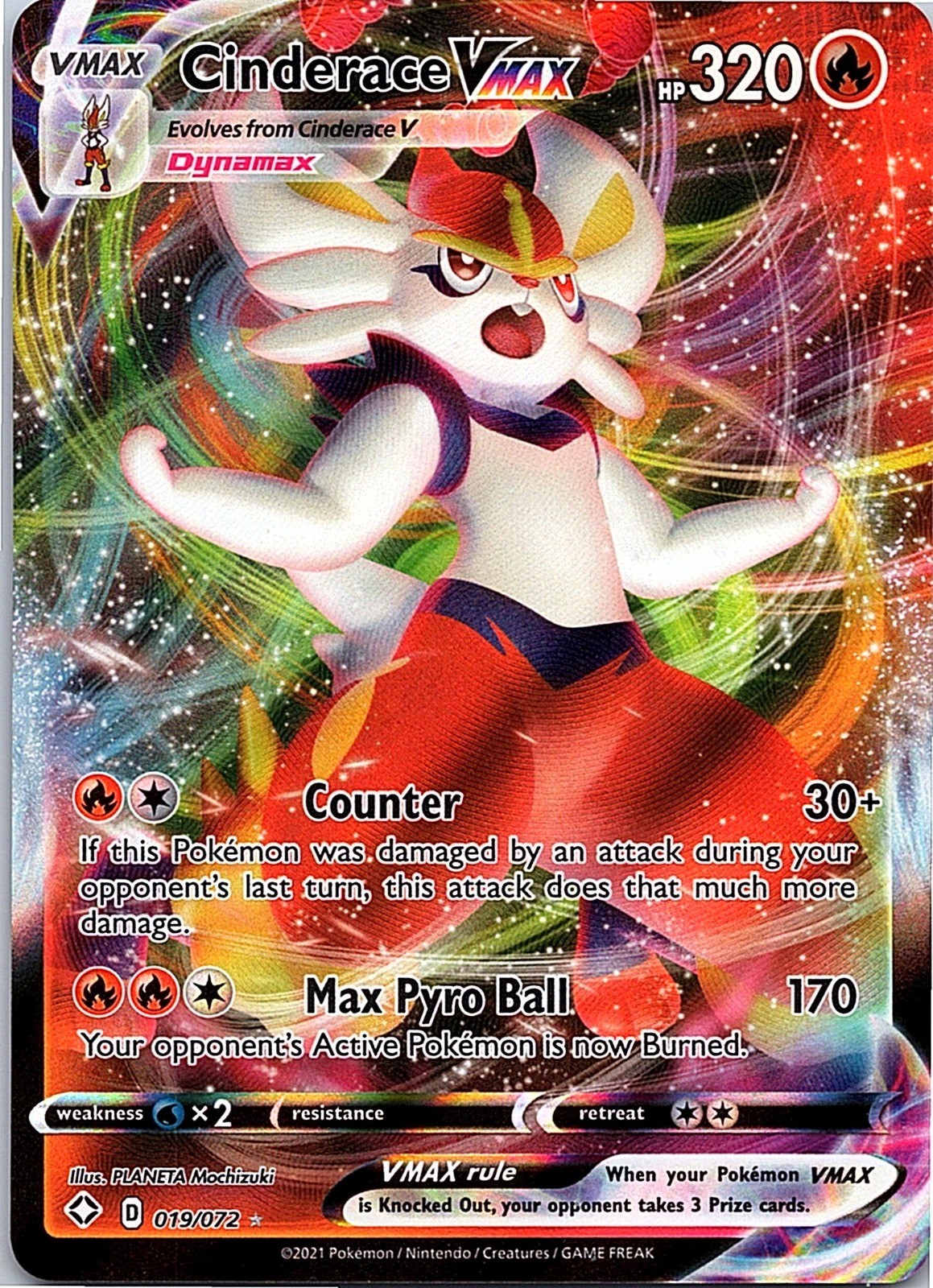 Cinderace VMAX Holo Ultra Rare Shining Fates 019/072 NM