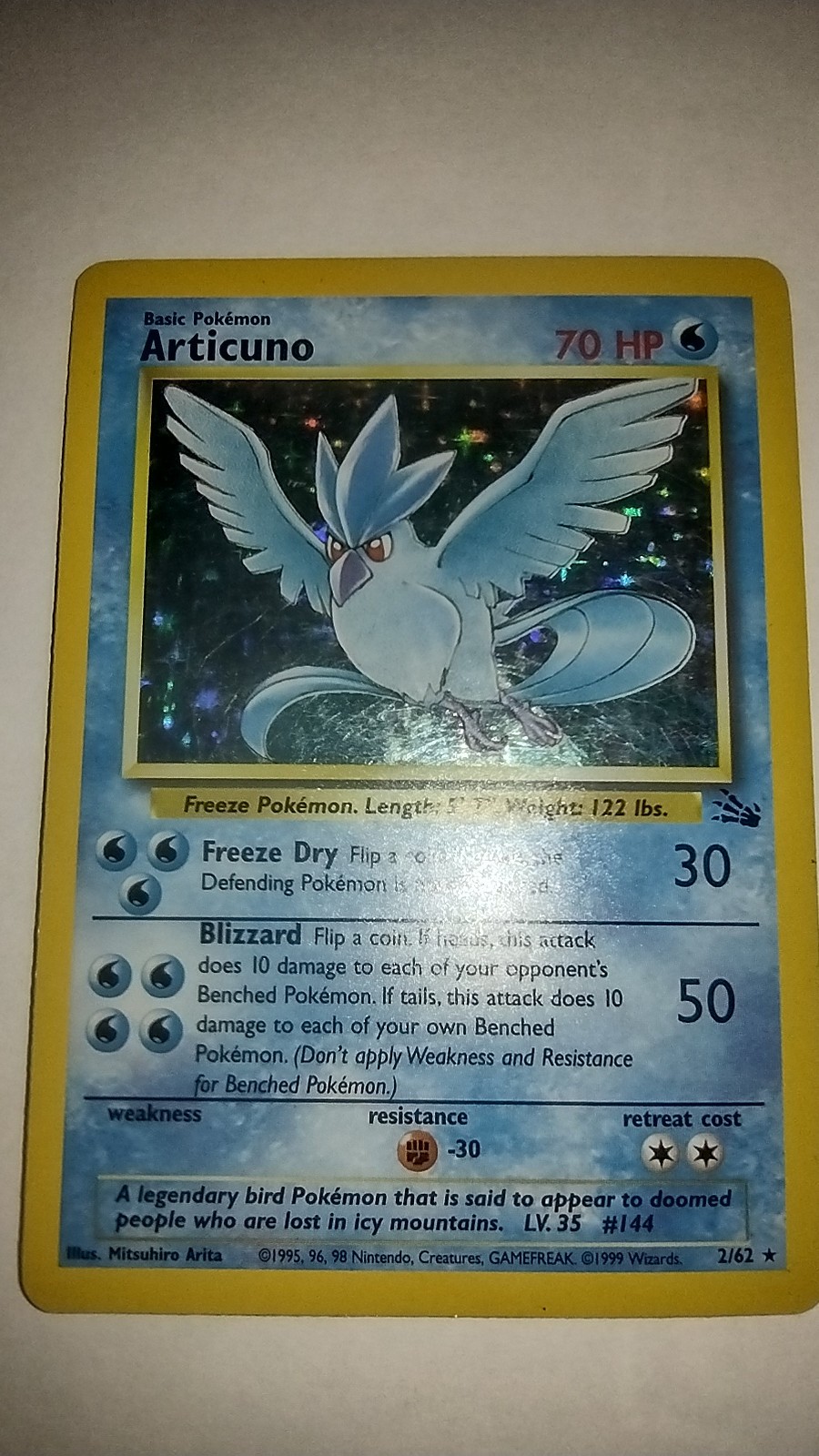Articuno 2/62 Holo Rare MP – Pokemon Fossil Unlimited Set Vintage WOTC 1999