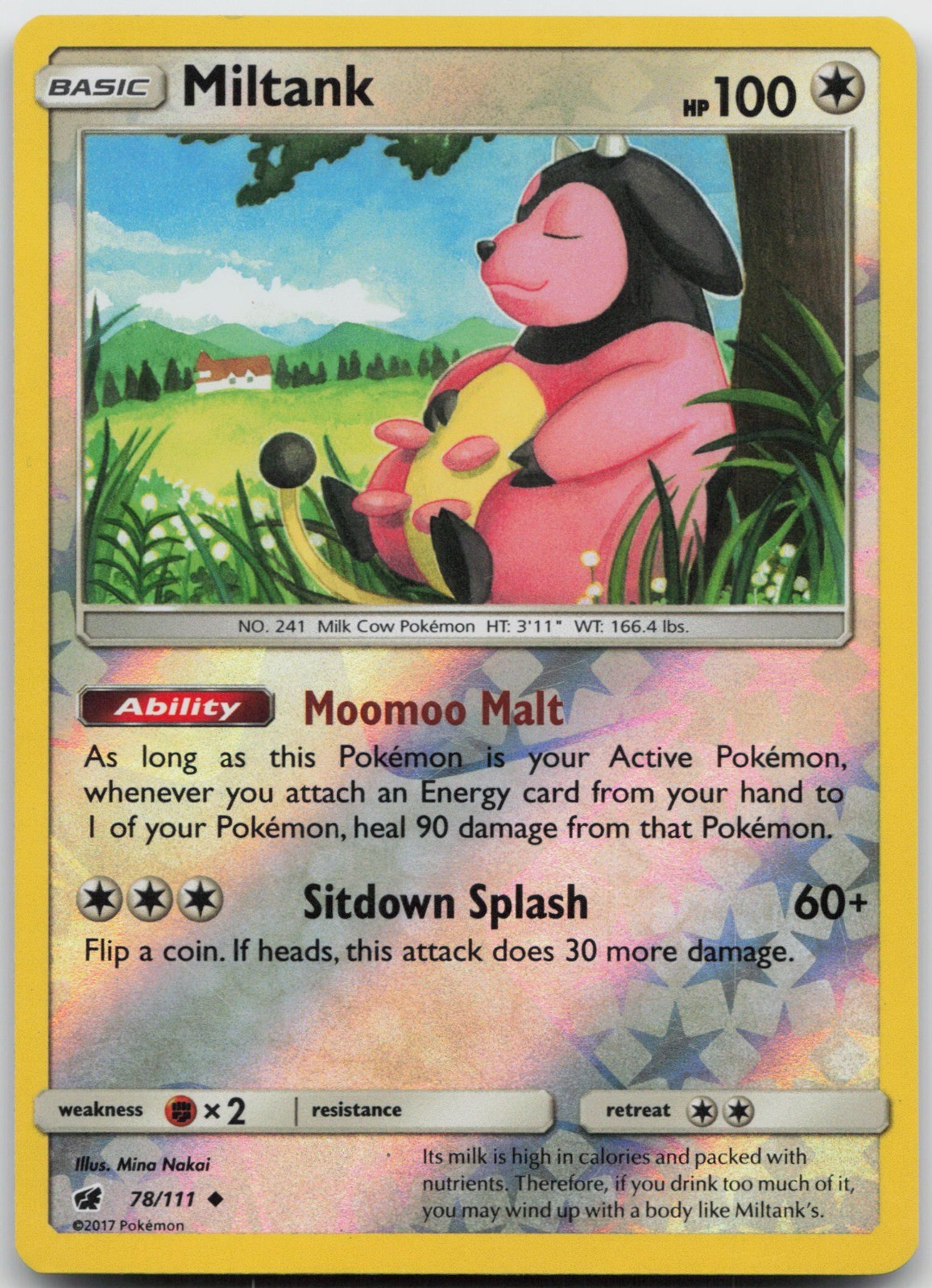 Miltank Uncommon Colorless SM – Crimson Invasion 78/111 LP 2017 Mina Nakai Rever