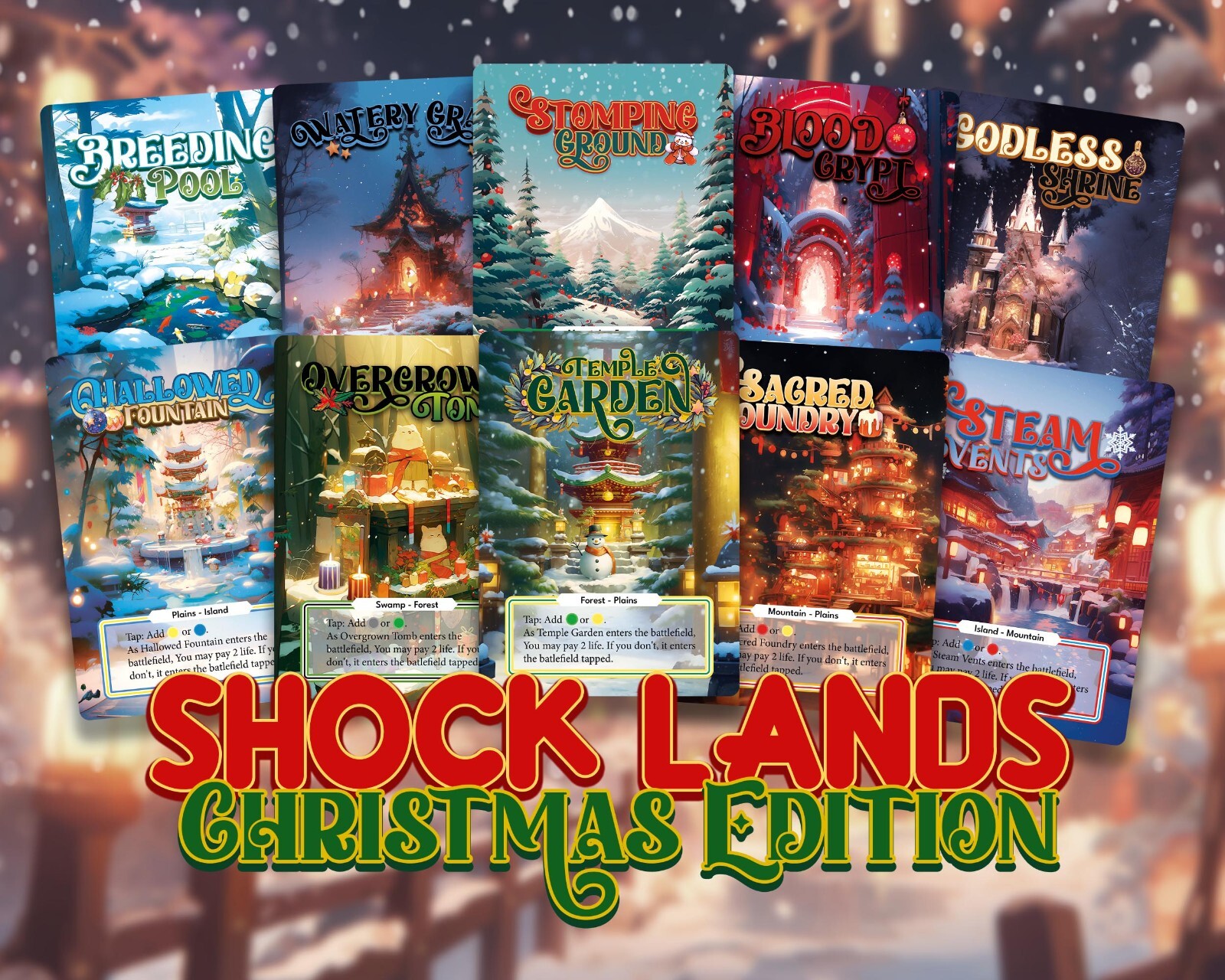 Shock Lands Christmas Edition – 10x MTG Custom Cards Age Full Art