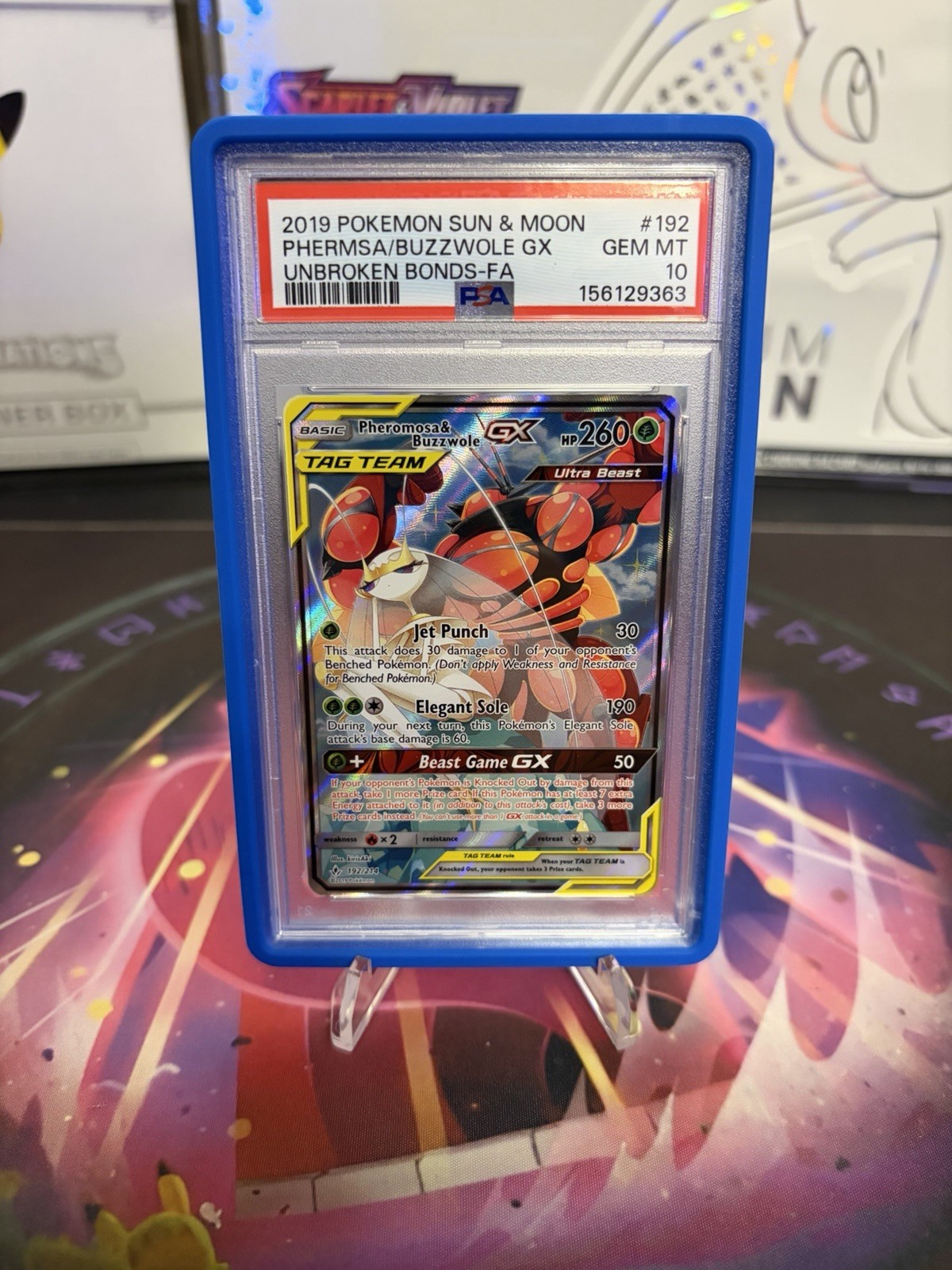 2019 POKEMON SUN & MOON UNBROKEN BONDS FULL ART/PHEROMOSA & BUZZWOLE GX PSA 10