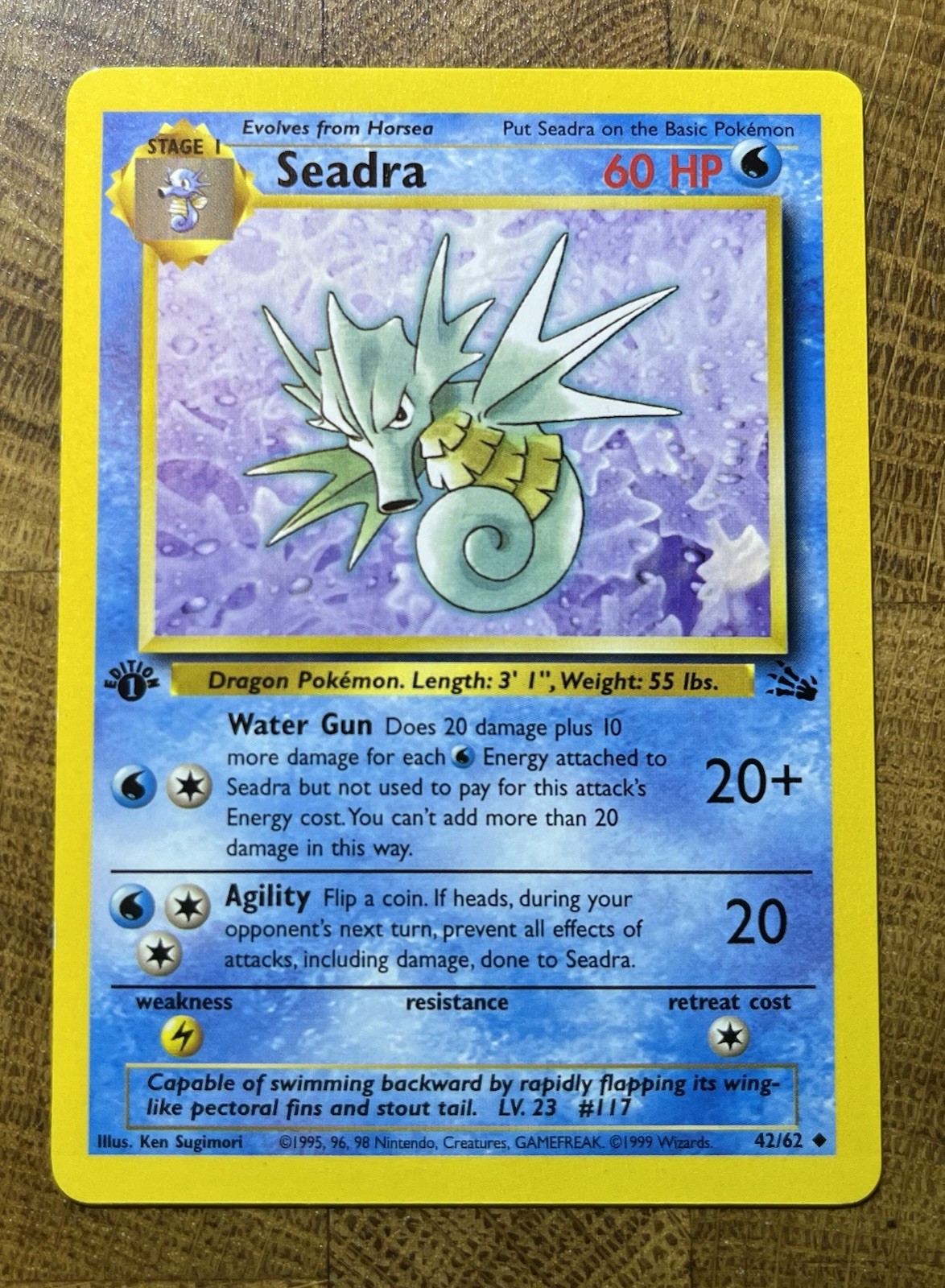 1st Edition Seadra Fossil 42/62 Regular Uncommon 1999 WOTC English