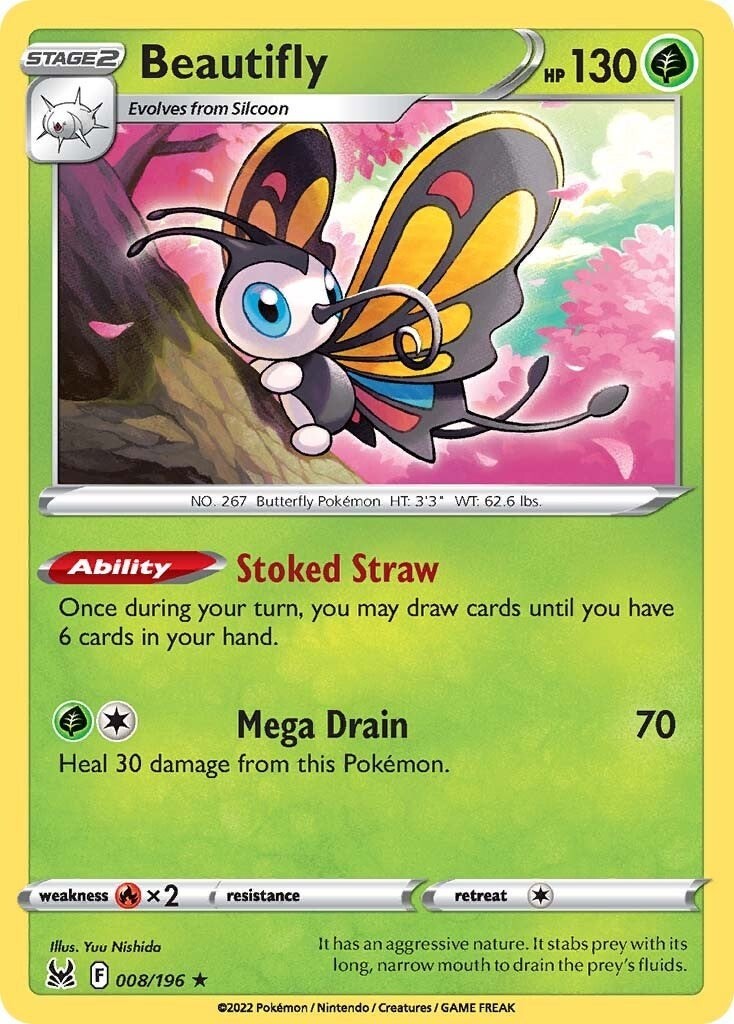 Beautifly SWSH11 008/196 Pokémon SWSH11: Lost Origin Holo Rare Reverse Holofo…