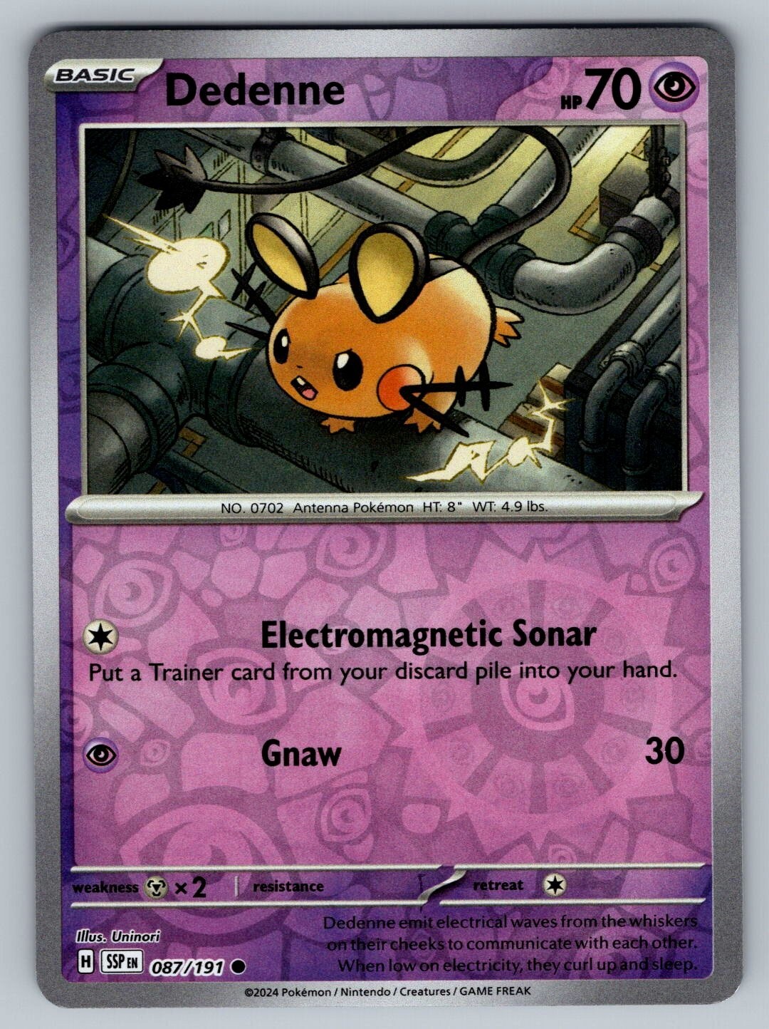Dedenne – 087/191 – NM – Common Reverse Holo – SV: Surging Sparks – Pokemon TCG
