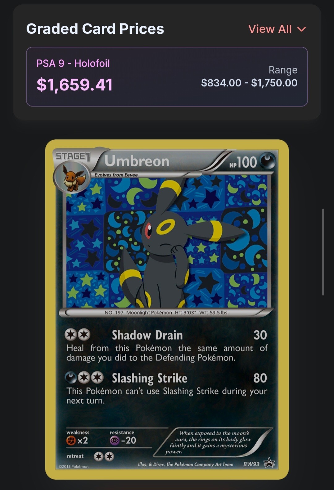 🎇 Umbreon BW93 Black Star Promo Rare Cosmos Pokemon Card 2013 NM OC