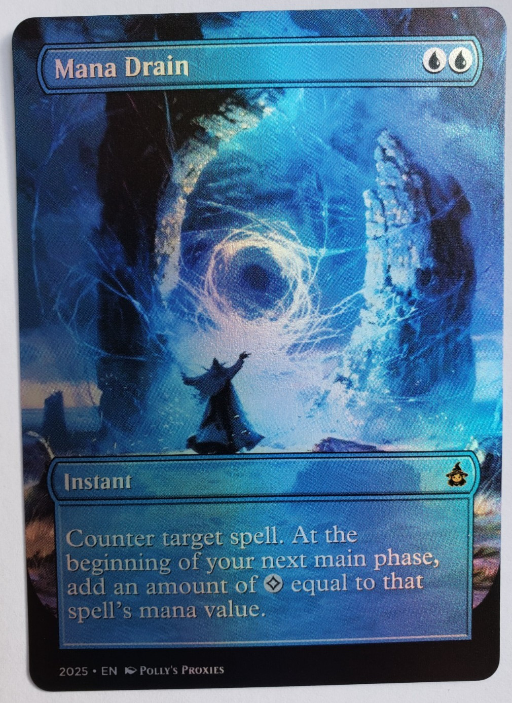 Mana Drain FOIL Proxy Playtest Card with Custom Fantasy Art Design