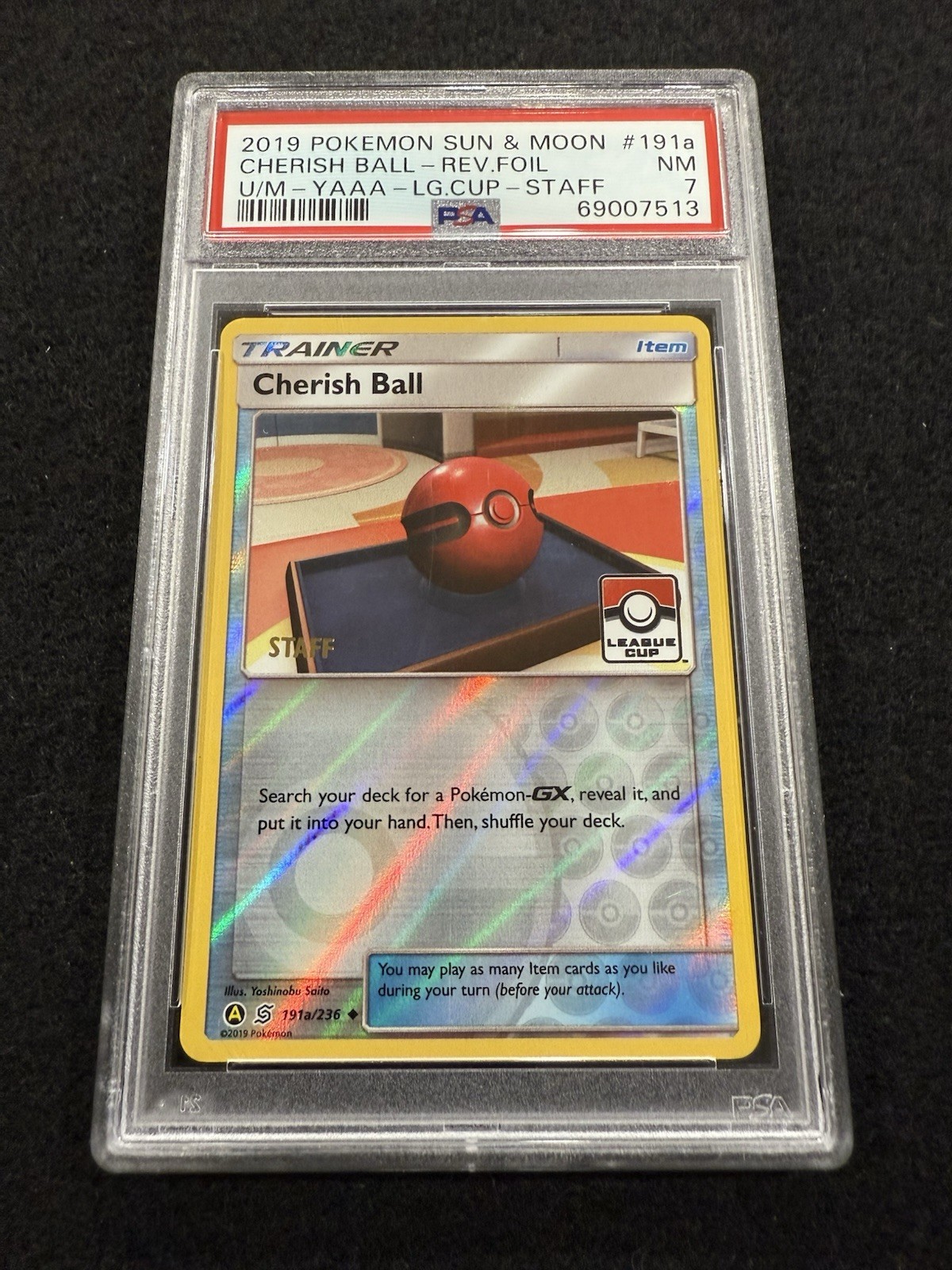 Pokemon Cherish Ball Reverse Holo Unified Minds League Staff Promo #191a PSA 7!