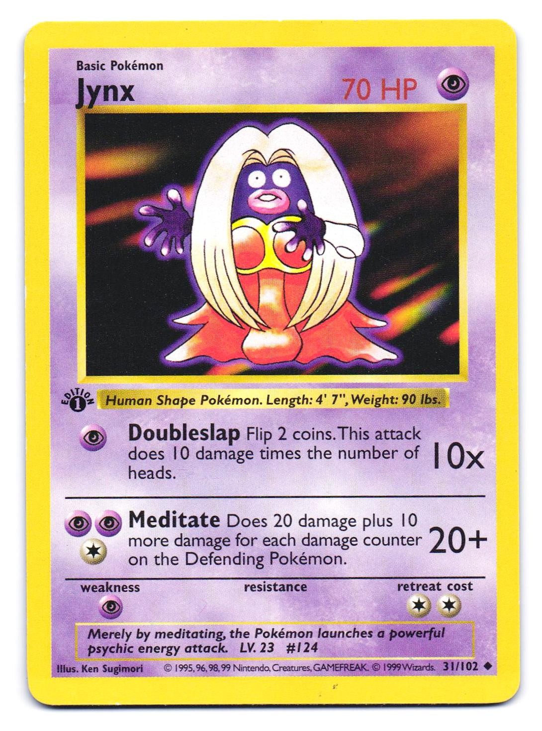 Jynx 31/102 Uncommon Base Set Shadowless Pokemon 1st Edition MP