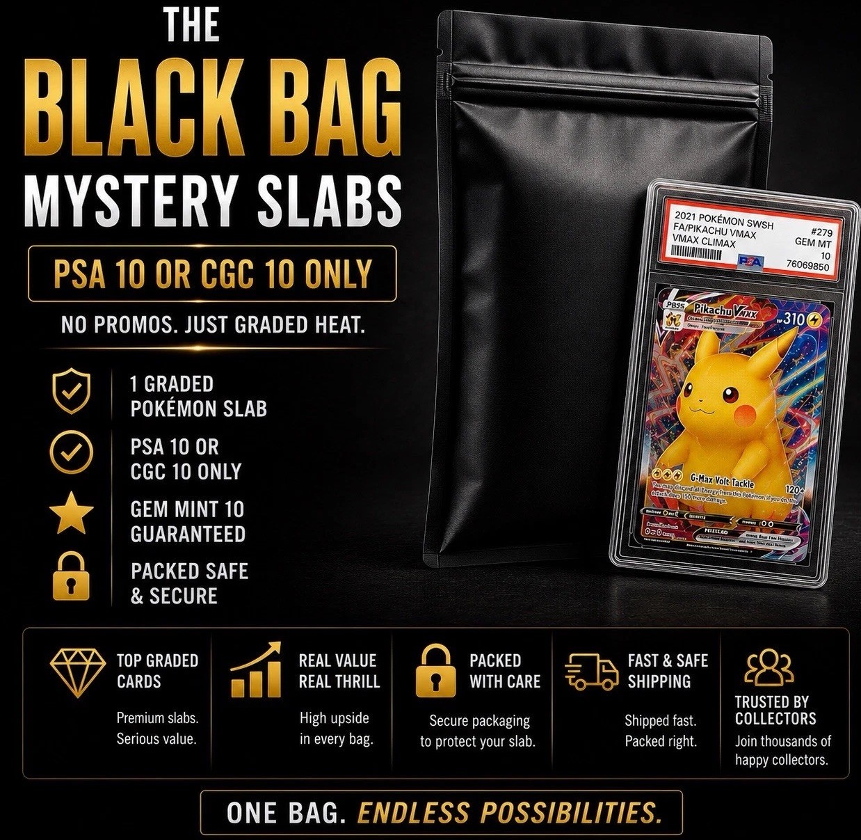Black Bag Mystery Slabs PSA 10 & CGC 10 Pokémon Card Pulls Only!