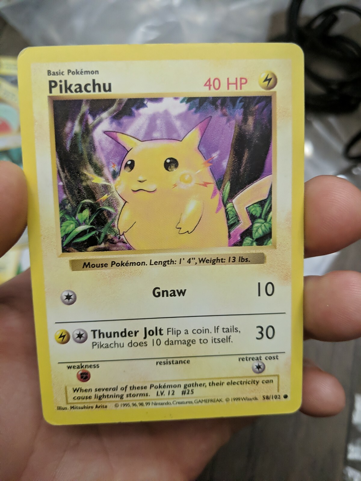 Pokemon Pikachu Yellow Cheeks 58/102 Shadowless Base Set Moderately Played