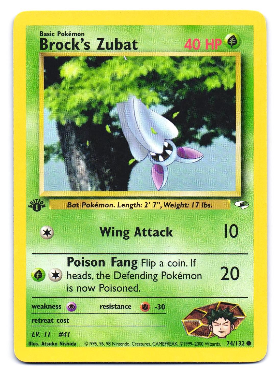Brock’s Zubat 74/132 Common Gym Heroes Pokemon 1st Edition MP
