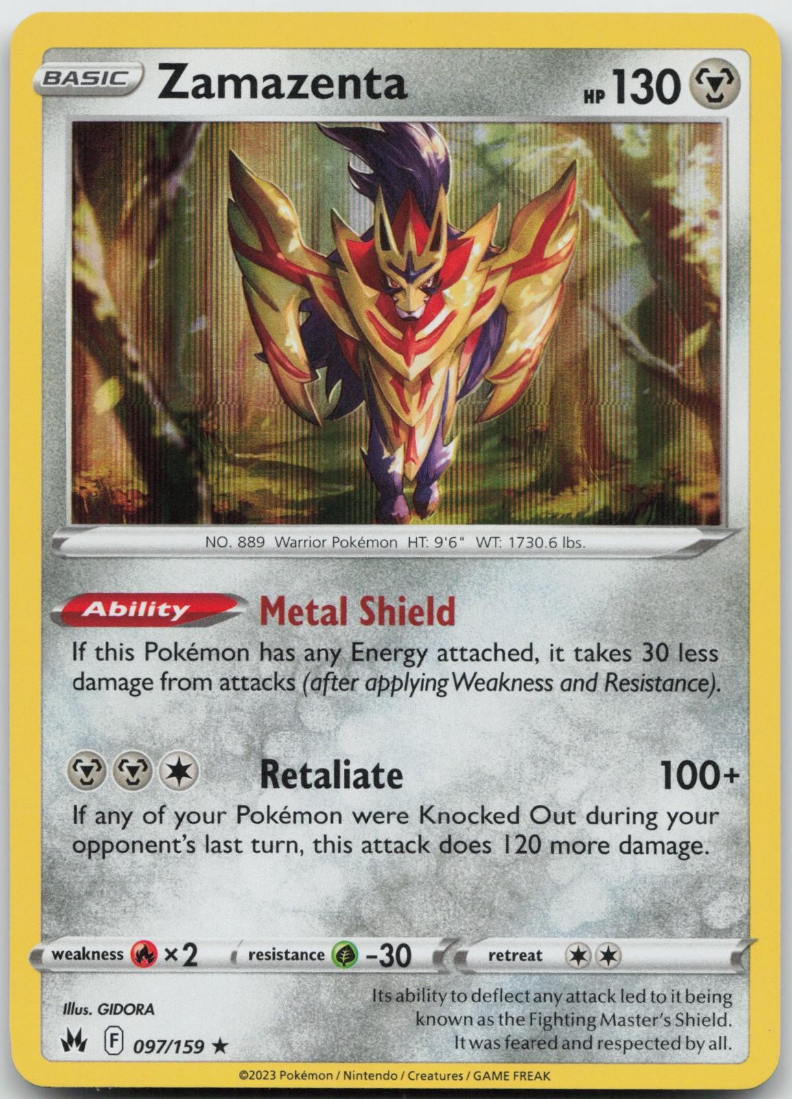 Zamazenta 097/159 Holo Rare Crown Zenith Pokemon Holo Near Mint