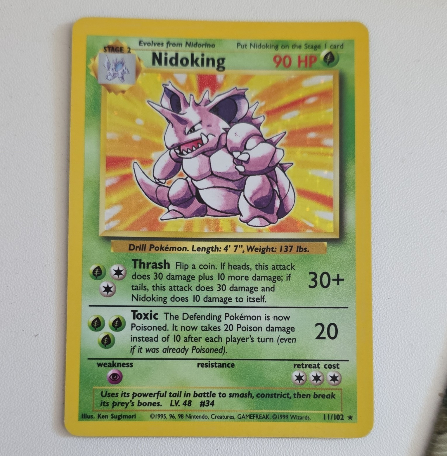 Wizards of the Coast Nidoking 11/102 Base Set Holo Rare Unlimited 90 HP Eng