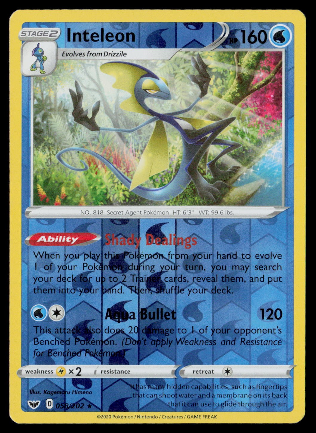 Inteleon (058) 058/202 SWSH01: Sword & Shield Base Set Reverse Holo Rare NM