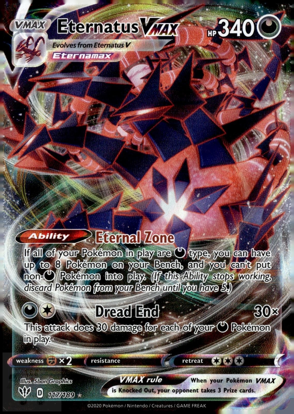Eternatus VMAX 117/189 Holo VMAX Rare Darkness Ablaze Pokemon NM/M