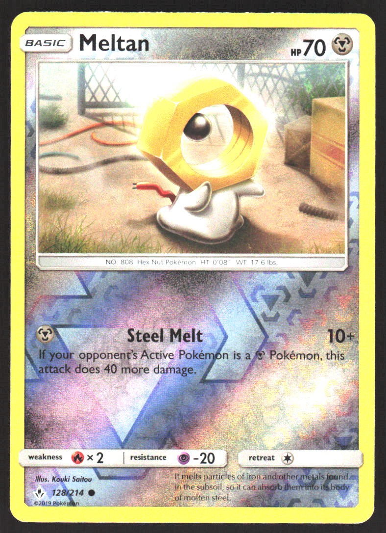 Meltan 128/214 Common Unbroken Bonds Pokemon Reverse Holo Lightly Played