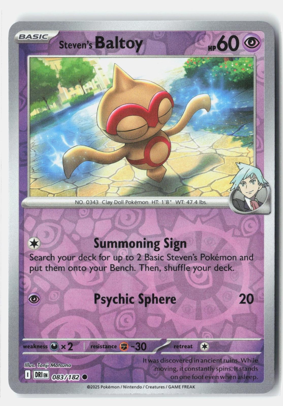 Steven’s Baltoy 083/182 Destined Rivals Pokemon Reverse Holo NM Tonji Matsuno