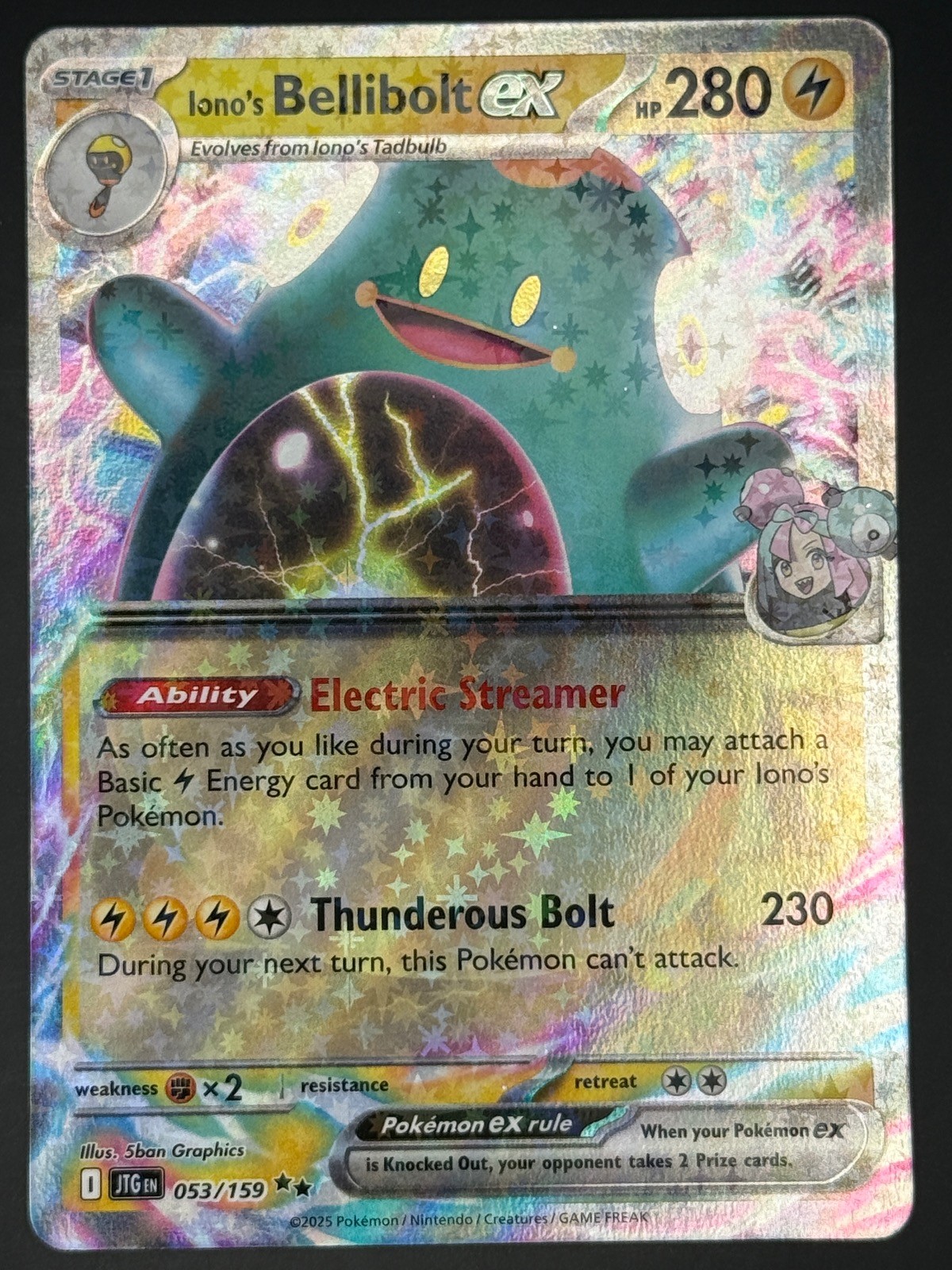 IONO’S BELLIBOLT EX 053/159 DOUBLE RARE JOURNEY TOGETHER POKEMON HOLO NM/M