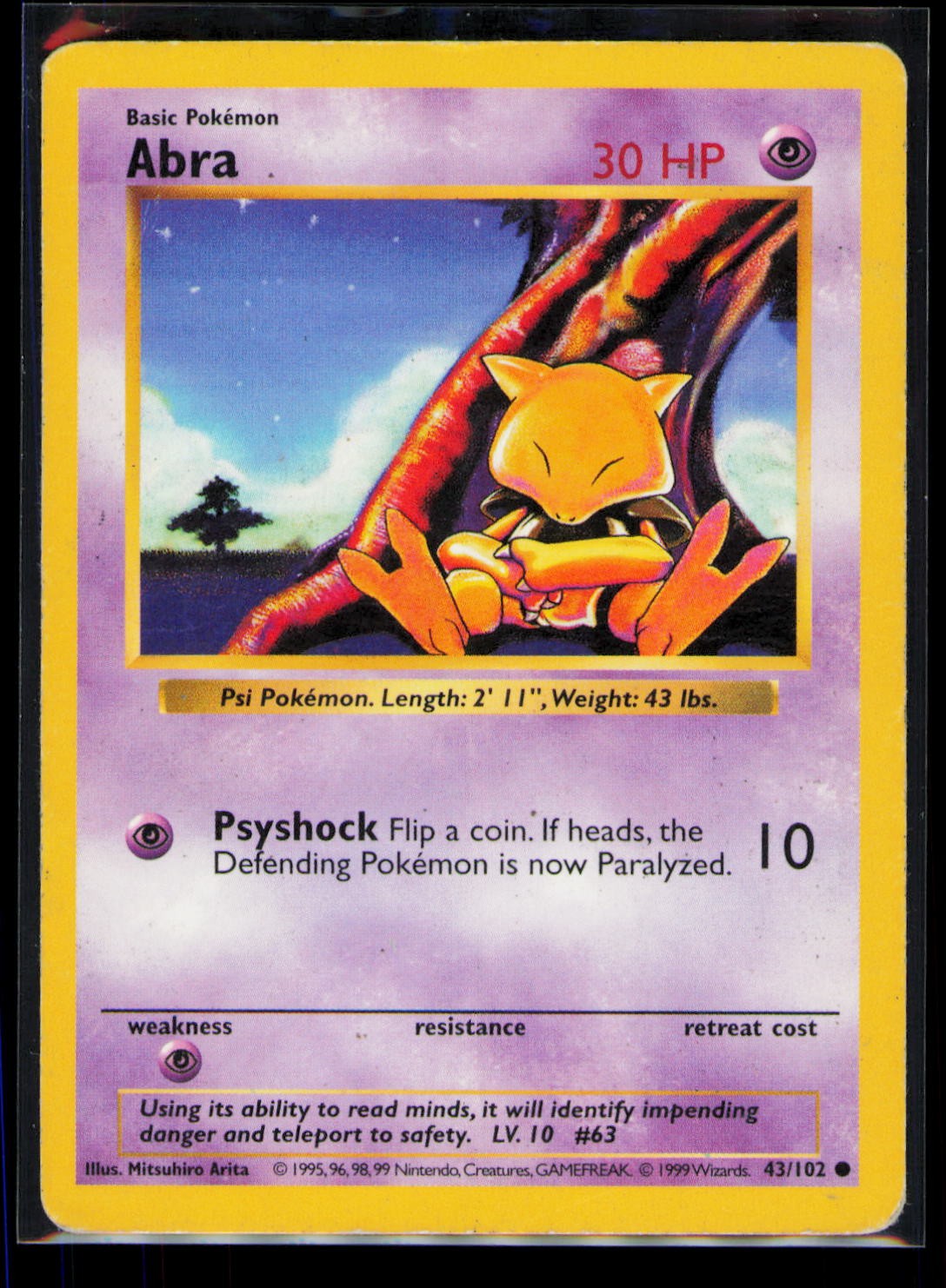 Pokemon Base Set Shadowless Abra 43/102 Common Unlimited HP