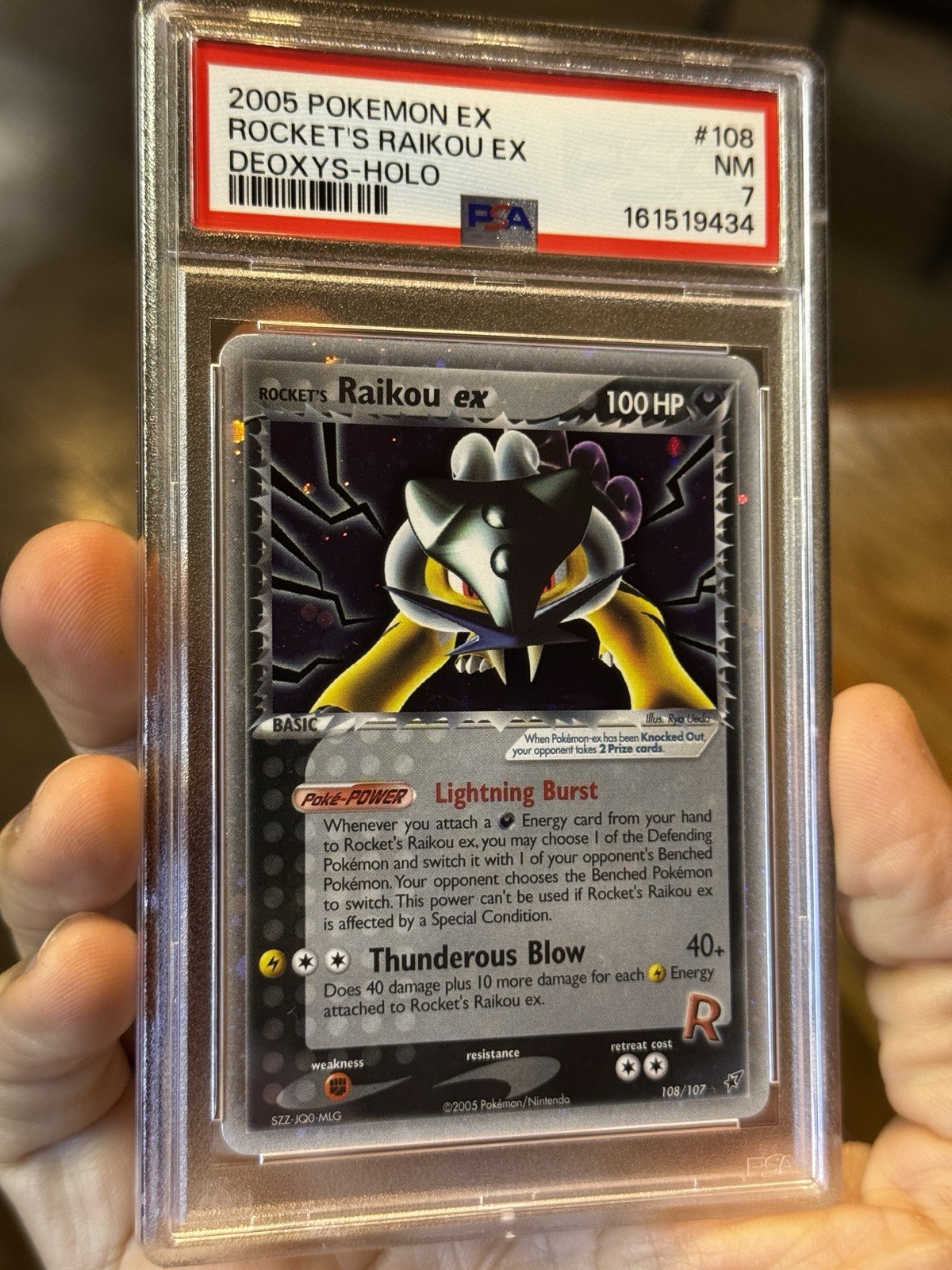 2005 Pokémon EX Deoxys Rocket’s Raikou Ex 108/107 Secret Rare Holo Psa 7