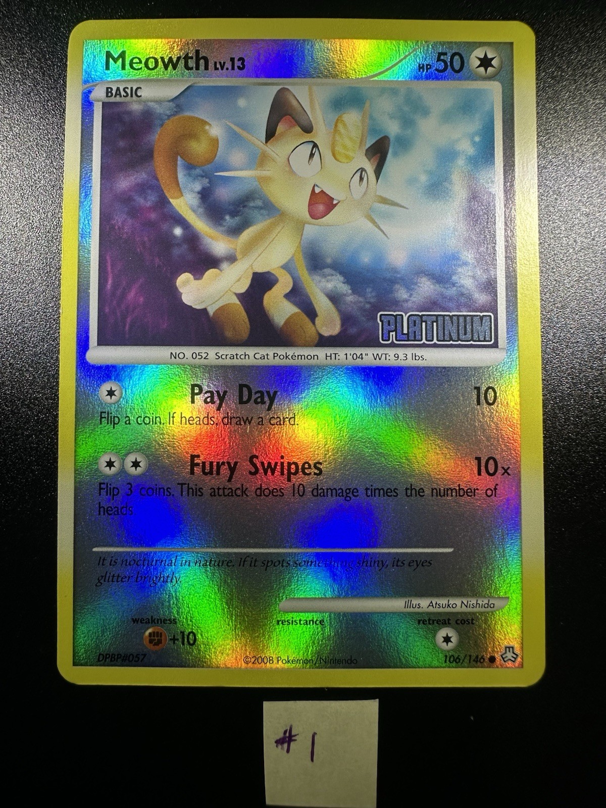 2008 Pokemon Meowth Burger King Promo Stamped Platinum Reverse Holo Vintage #1