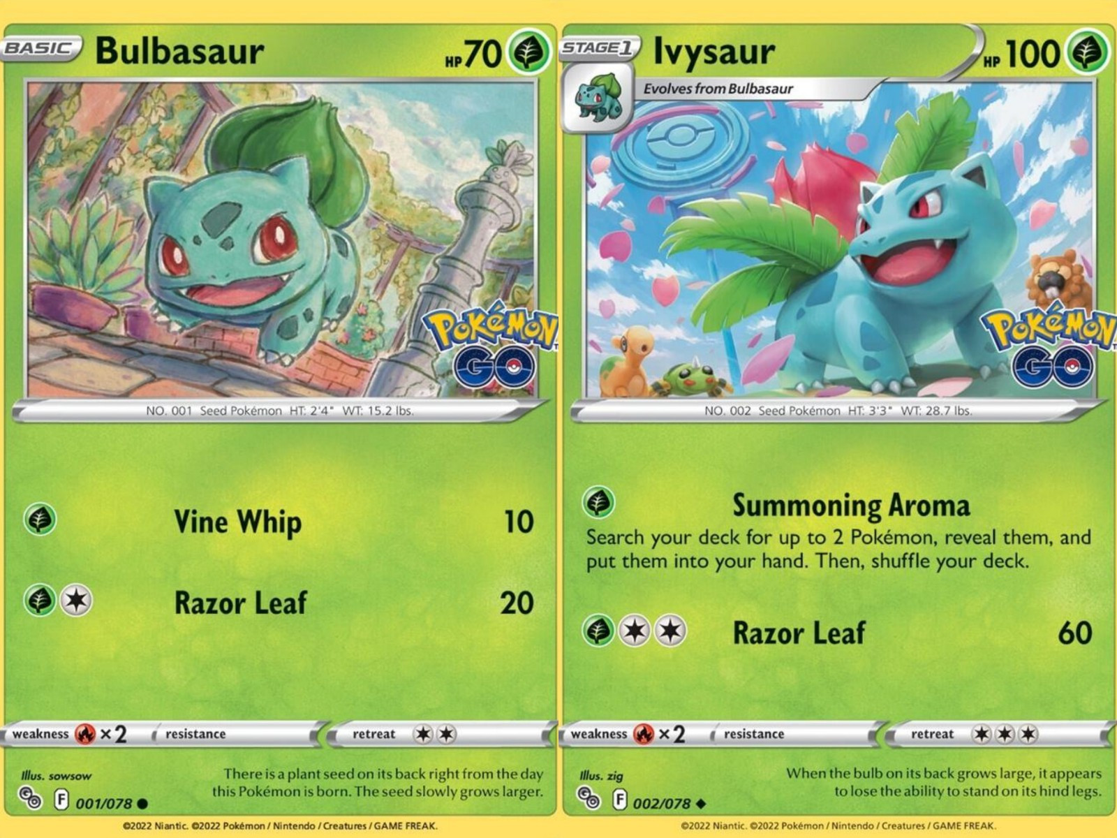 (2) Bulbasaur 001/078 Common, Ivysaur 002/078 Uncommon Pokemon GO TCG NM