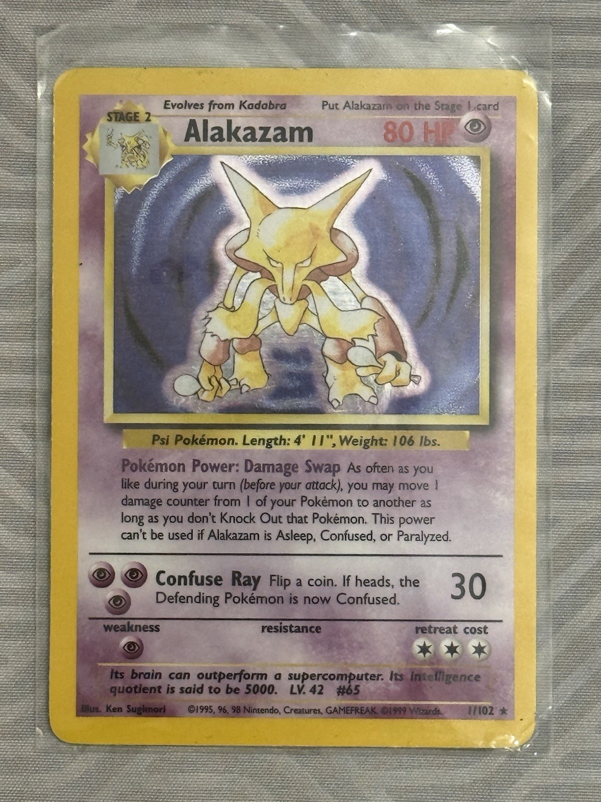 AUTHENTIC Alakazam 1/102 Base Set Holo Rare WOTC LP/NM