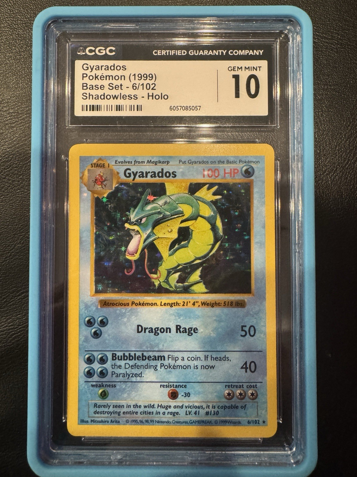 CGC 10 Gyarados 006/102 1999 Pokemon Base Set Shadowless Holo WotC