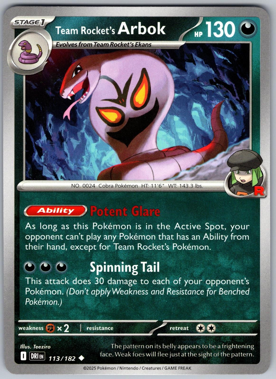 Team Rocket’s Arbok 113/182 Uncommon Destined Rivals Pokemon Near Mint