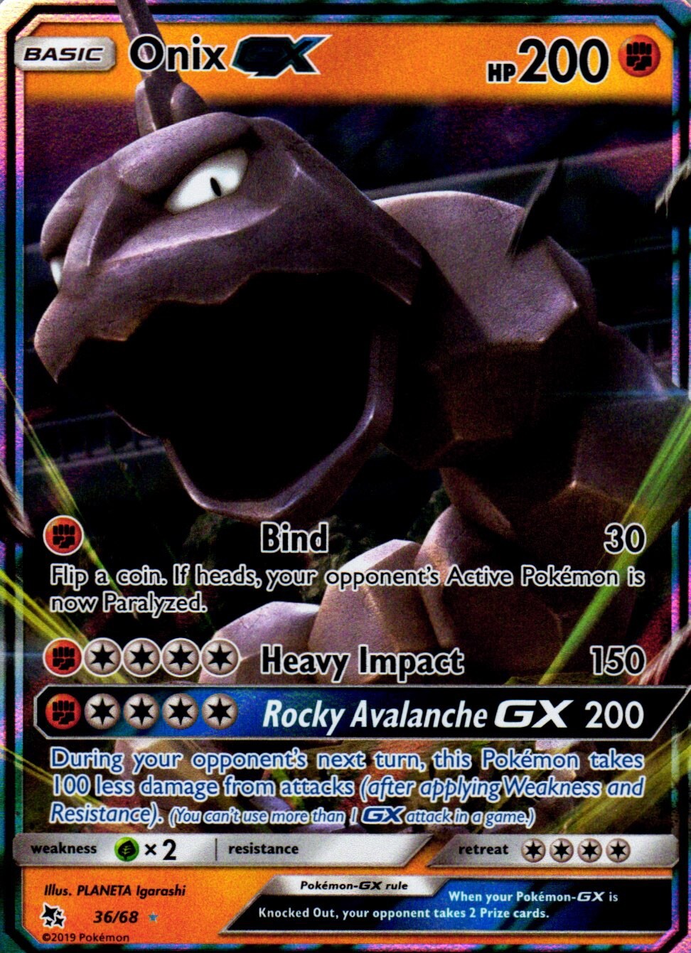 2019 Pokemon Onix GX Holo 36/68 Mint