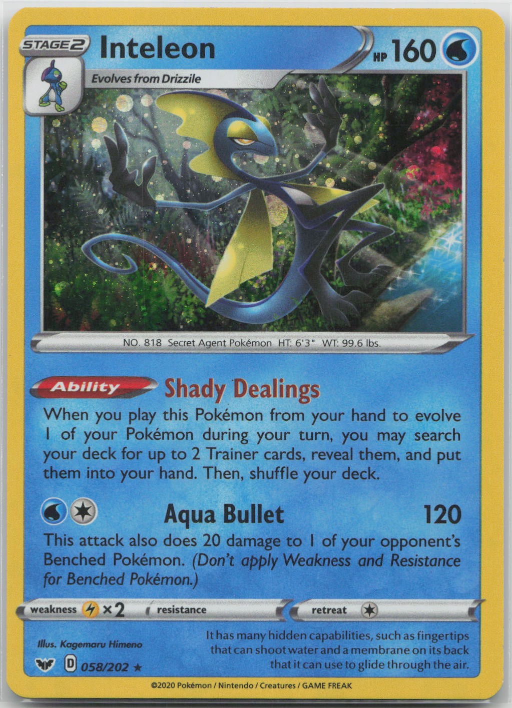 Pokemon Holo Inteleon Sword & Shield Base Set 058/202 NM