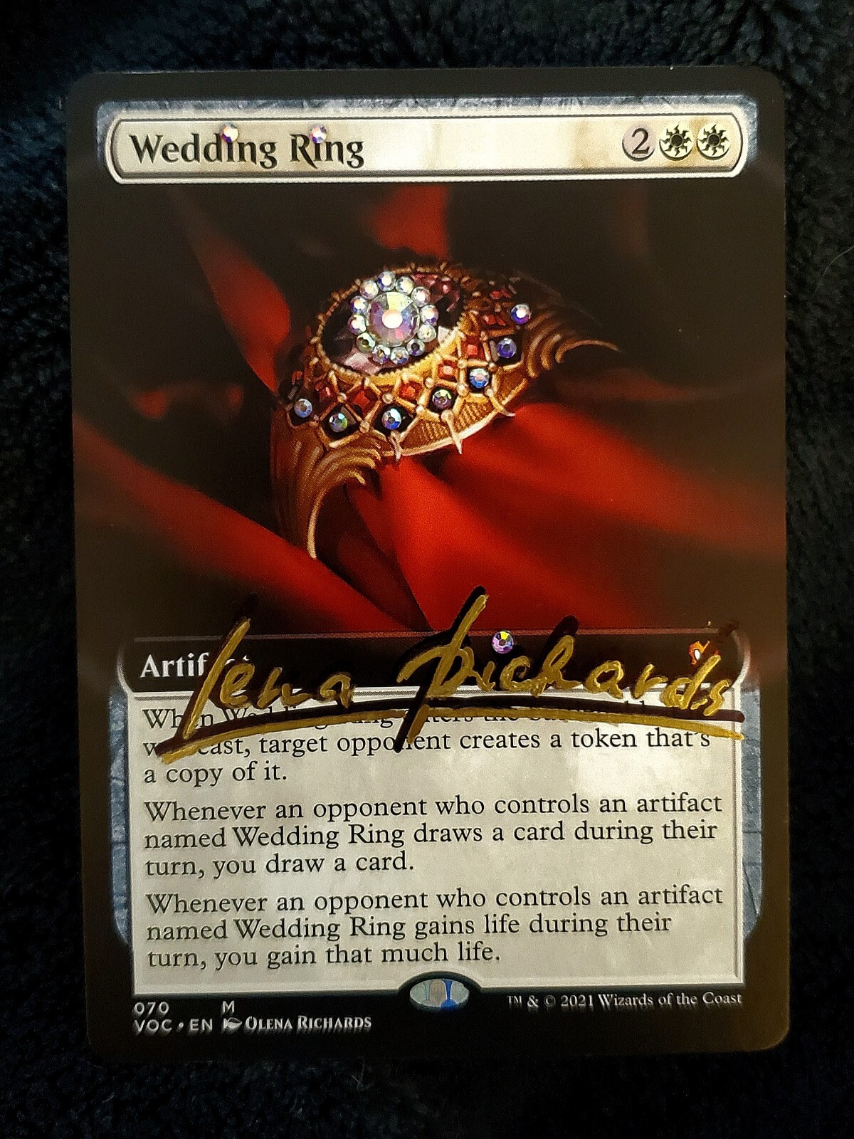 WEDDING RING Olena Richards ARTIST SIGNED ALTERED JEWELED MTG diamond engagement