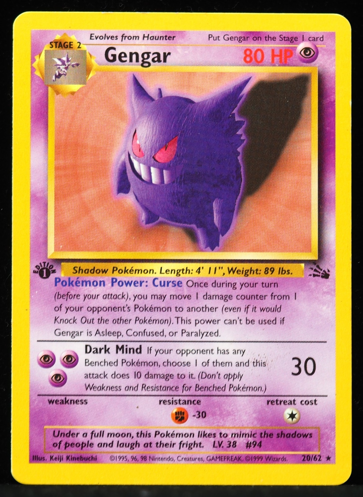Gengar #20/62 1st Ed. Fossil LP Pokemon Card
