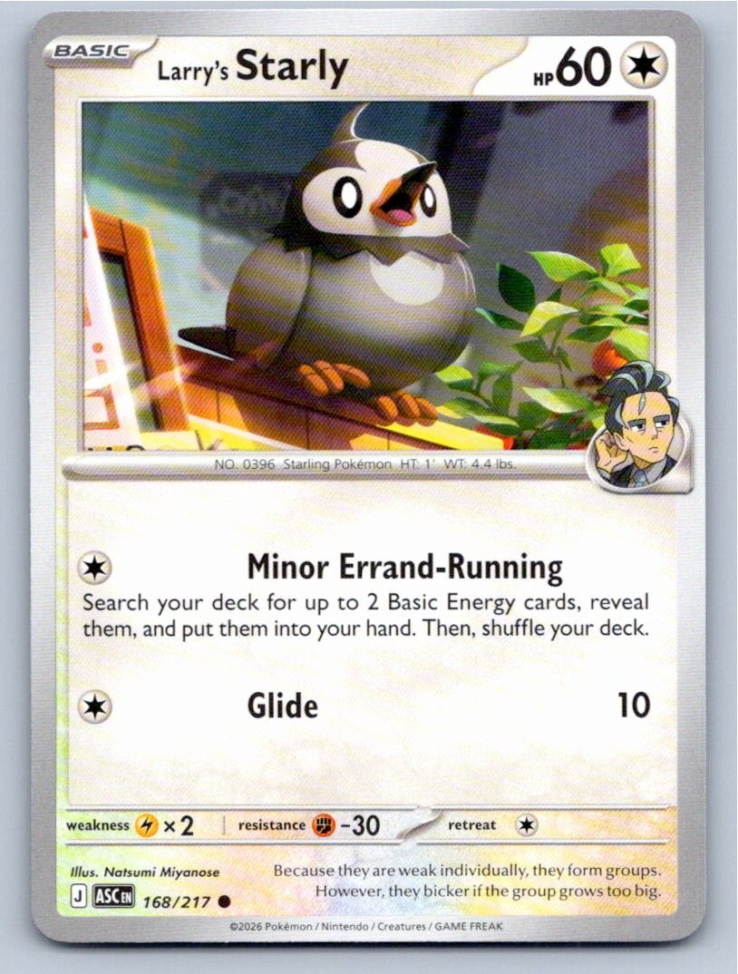 2026 POKEMON LARRY’S STARLY ASCENDED HEROES 168/217 COMMON NM A22686 FREE S&H