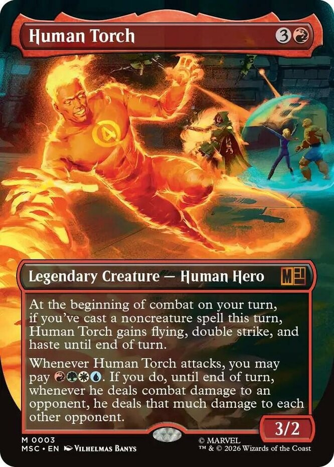 x1 Human Torch – Foil – Borderless M MTG Commander: Marvel Super Heroes M/NM, En