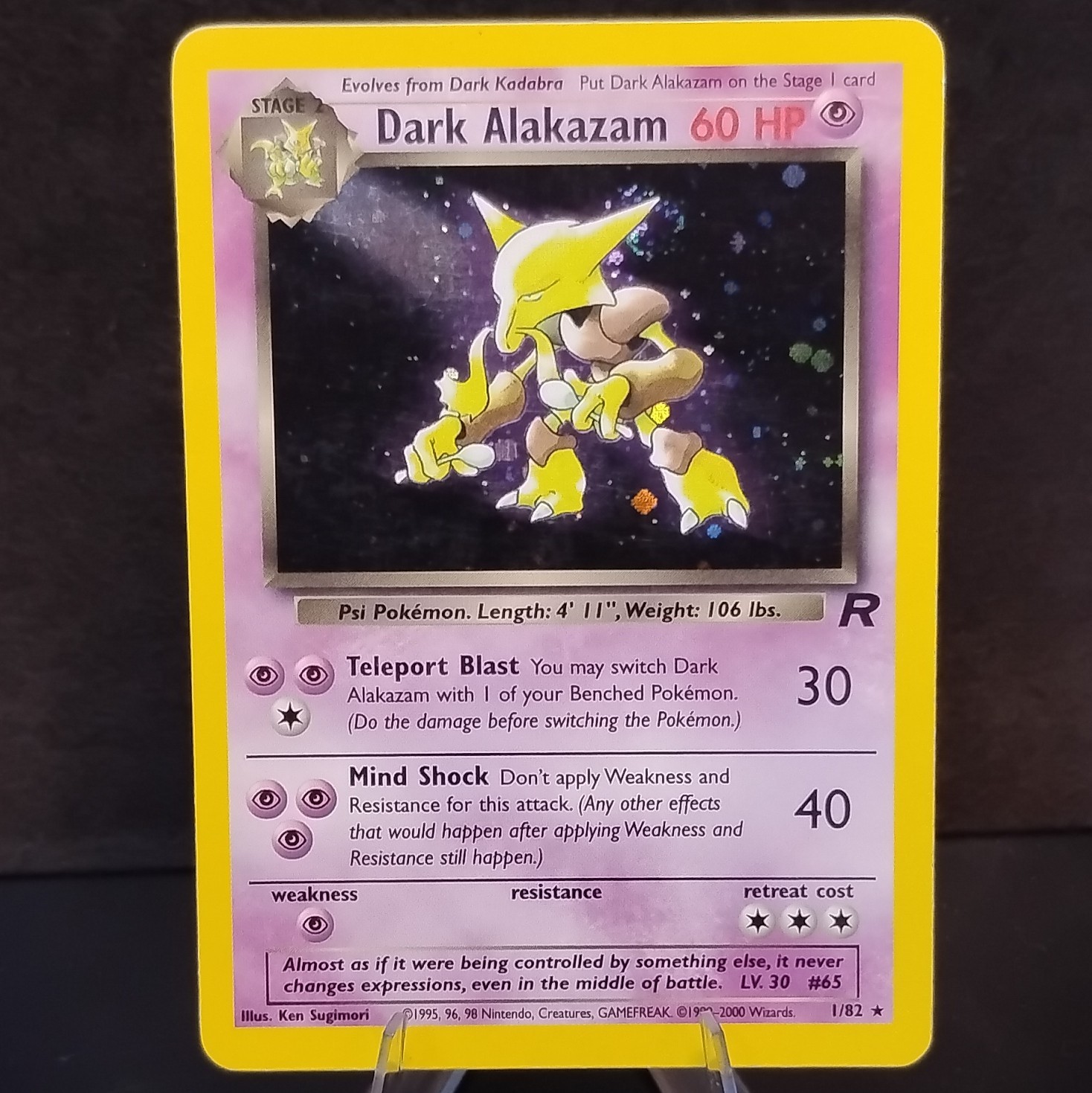 Pokémon Dark Alakazam Team Rocket Holo Rare 1/82 with Swirl English Unlimited