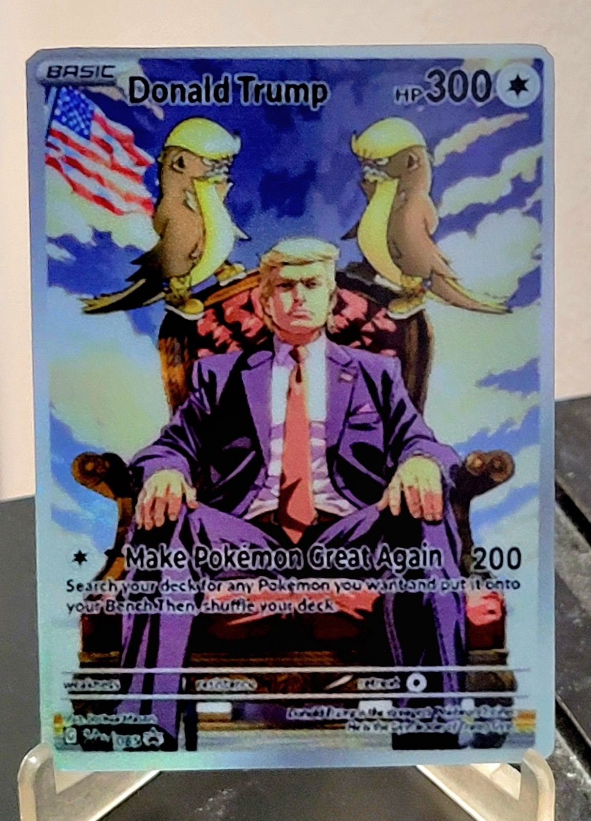 Pokemon Donald Trump & Gumshoos Anima Waifu Doujin  ACG DIY Full Art Card Holo
