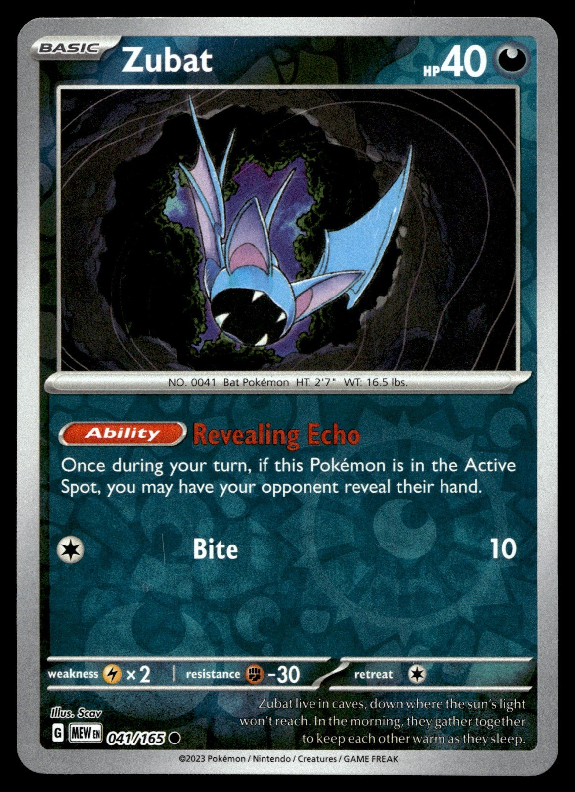 Zubat Reverse Holo 041/165 SV: Scarlet & Violet 151 MEW Scav
