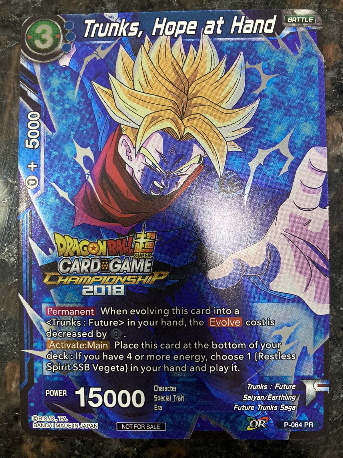 Trunks Hope at Hand P-064 Championship 2018 Foil Dragon Ball Super Card Game NM