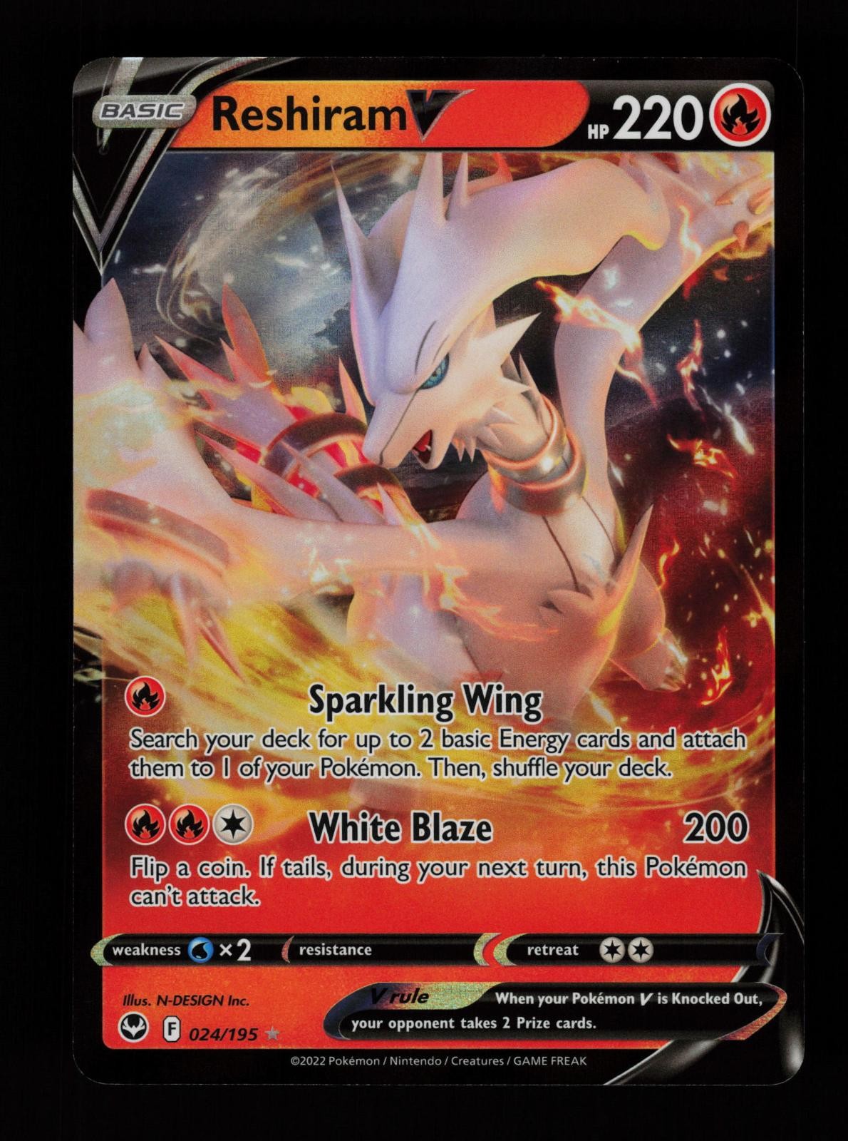 Reshiram V 024/195 Holo V Rare Silver Tempest Pokemon Cards