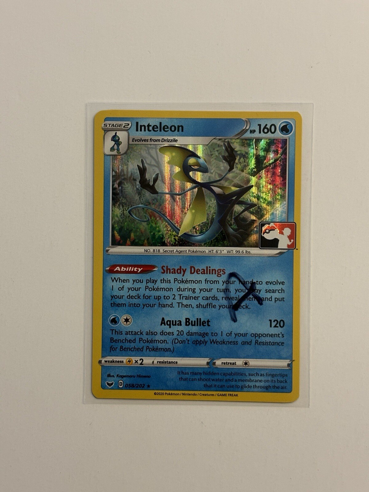 A 1x Inteleon 058/202 Pokemon Prize Pack Series 1 & 2 line holo NM FAST SHIP