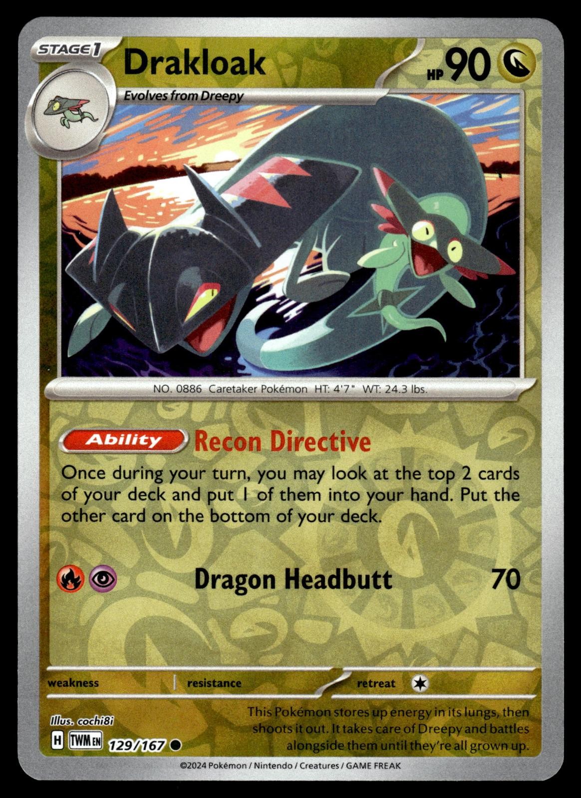 Drakloak 129/167 Common Twilight Masquerade Pokemon Reverse Holo Near Mint