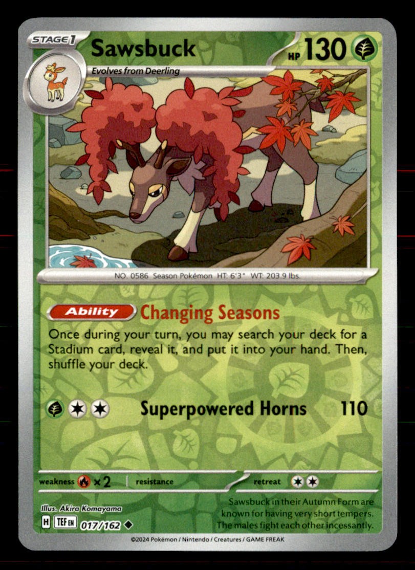 Sawsbuck 017/162 Uncommon Temporal Forces Pokemon Reverse Holo Near Mint