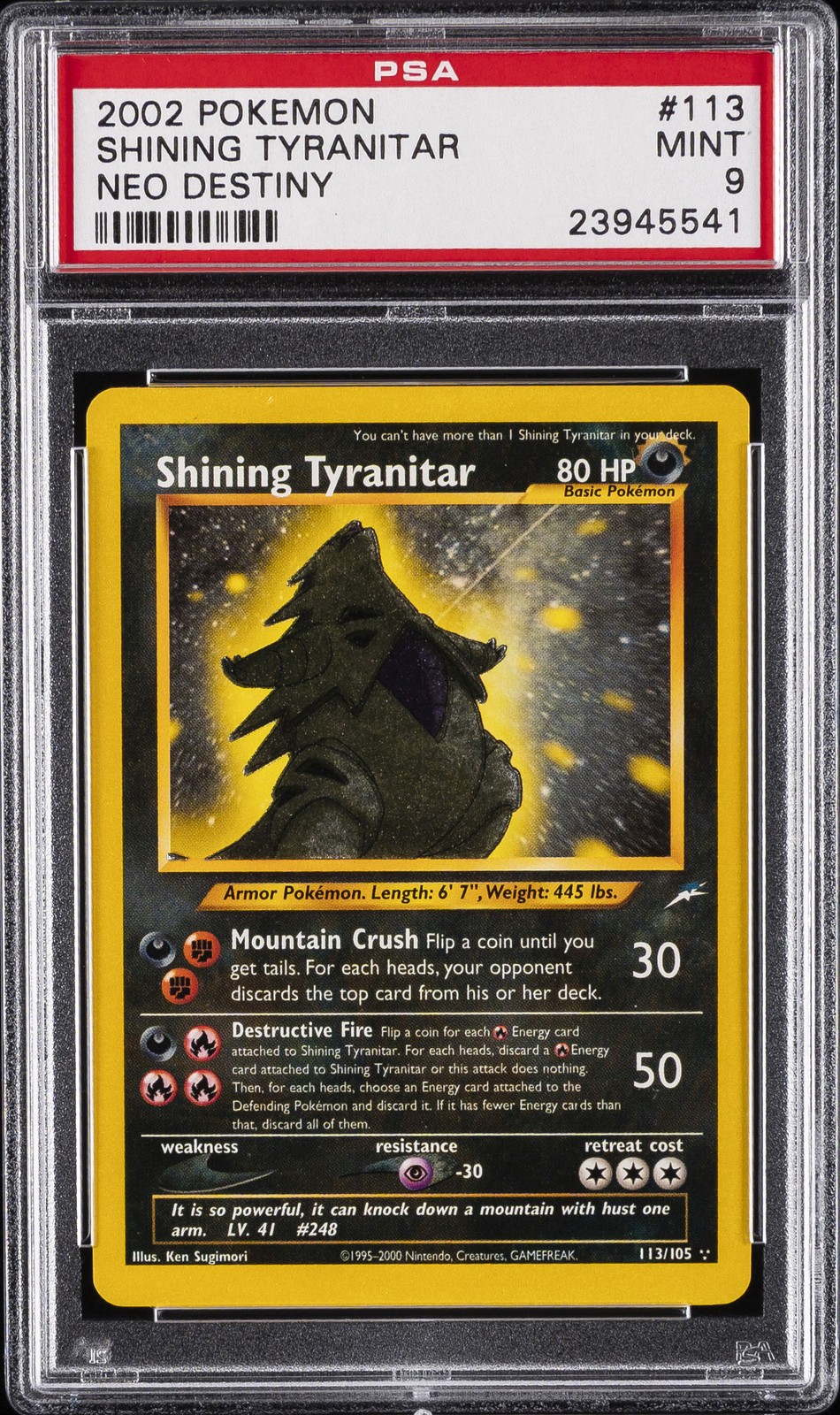 2002 POKEMON NEO DESTINY #113 SHINING TYRANITAR PSA 9