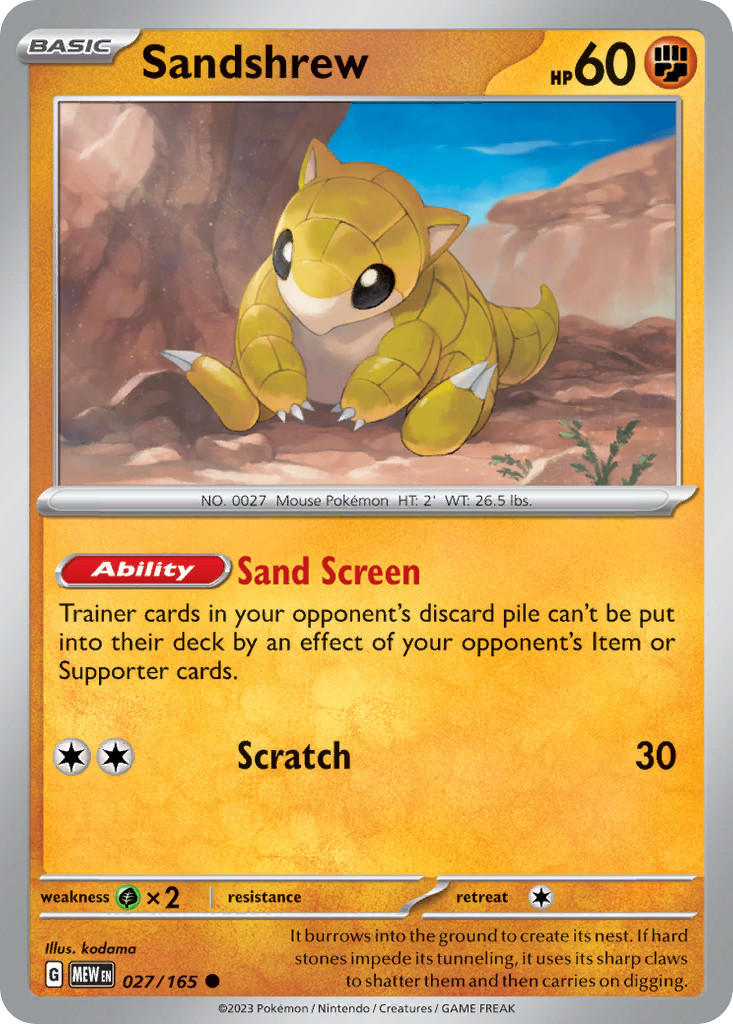 SANDSHREW 027/165 COMMON 151 POKEMON NEAR MINT 151