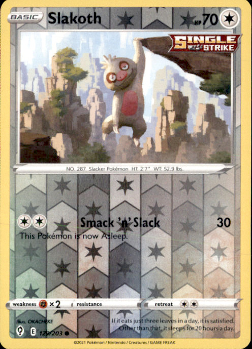 Slakoth Reverse Holo Common SWSH07: Evolving Skies 129/203 NM OKACHEKE 2021