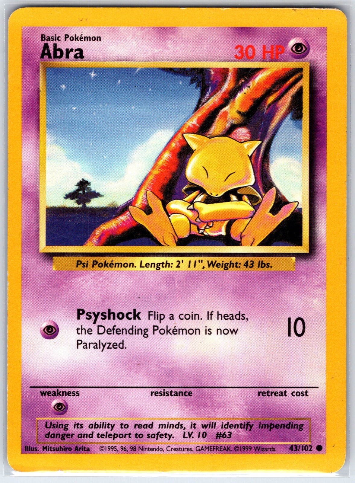 Abra 43/102 Common Base Set Unlimited Pokemon Moderately Played