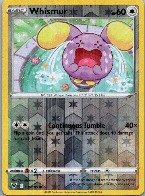 Whismur 135/185 Common SWSH04: Vivid Voltage Pokemon Reverse Holo Near Mint